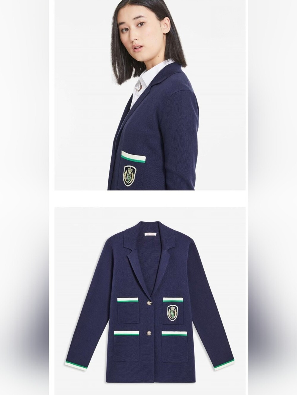 Joe Fresh Crested Blazer Cardigan Seinfeld L Navy Preppy Varsity Collegiate
